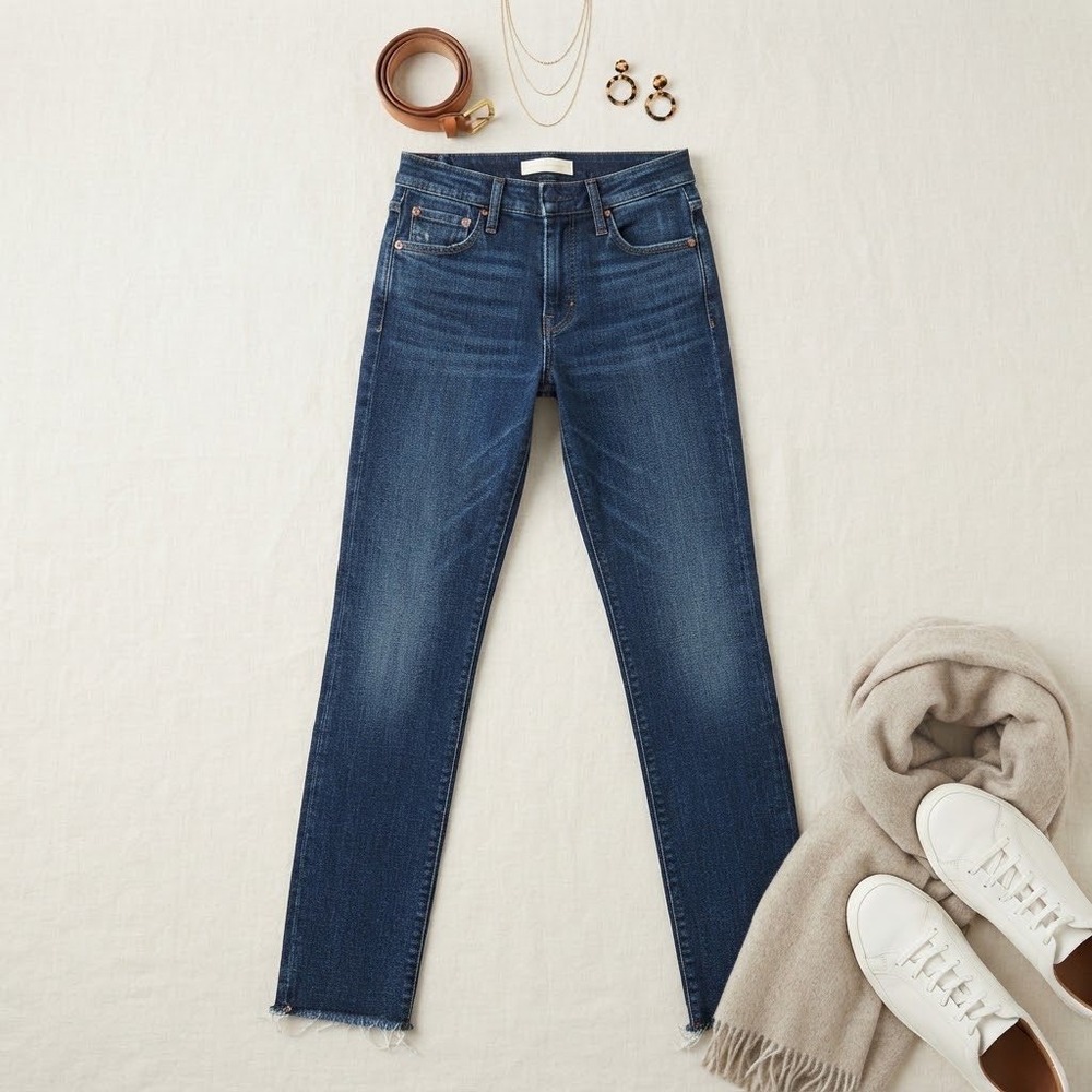 Mother Looker Ankle Fray Jeans Womens 25 Blue Girl Crush Skinny Raw Hem Designer